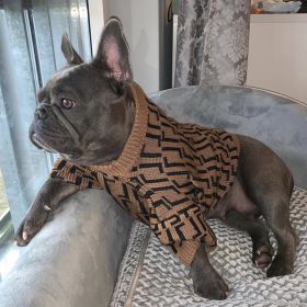 Clothes Medium And Large Puppy Casual Brown Letter Sweater (Option: Brown F Sweater-S)