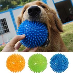 Pet Dog Toys Cat Puppy Sounding Toy Polka Tooth Cleaning Ball TPR Training Pet Teeth Chewing Toy Thorn Balls Accessories (Color: Blue)