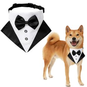 wedding suit dog collar pet saliva towel dog wedding triangle scarf (Color: Khaki white triangular scarf collar suit)