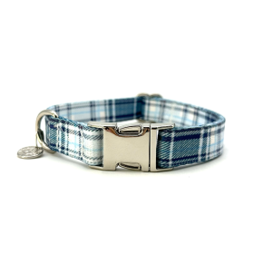 Adjustable Collar - Quick Release Metal Alloy - Blue Plaid (size: medium)