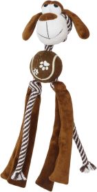 Pet Life 'Tennis Paw' Rope Squeaker and Crinkle Tennis Dog Toy (Color: Brown)