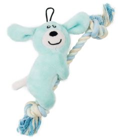 Pet Life 'Broom-Lick' Plush and Jute Rope Squeaking Newborn Dog Toy (Color: Blue)