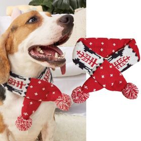 Christmas Pet Scarf Contrast Color Striped Red Snowflake Fur Ball Warm And Comfortable (Option: Red Christmas Tree-S)