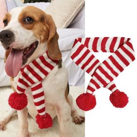 Christmas Pet Scarf Contrast Color Striped Red Snowflake Fur Ball Warm And Comfortable (Option: Red Stripes-M)